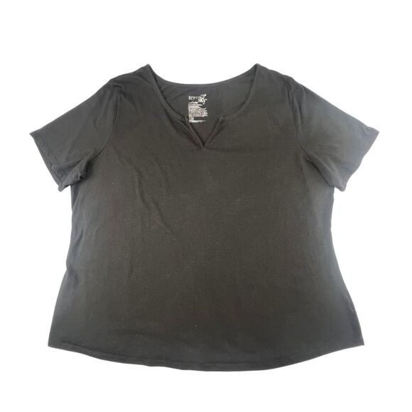 Terra & Sky Top 2X Black Notch Neck Basic Tee Comfort Knit Everyday T Shirt - Picture 1 of 7